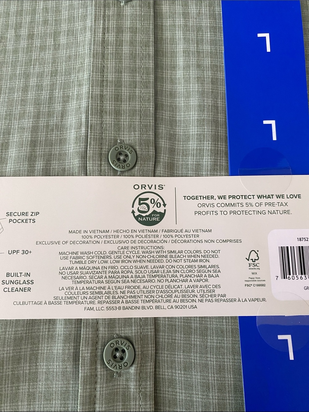 Orvis Tech Shirt Casual Green Check Button Up Short Sleeve Green - Picture 7 of 7